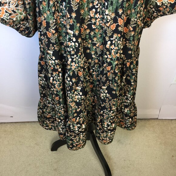Solitaire Dress Size L Womans Black Floral Balloon Sleeve Embroidered Flowy Boho - Picture 8 of 15